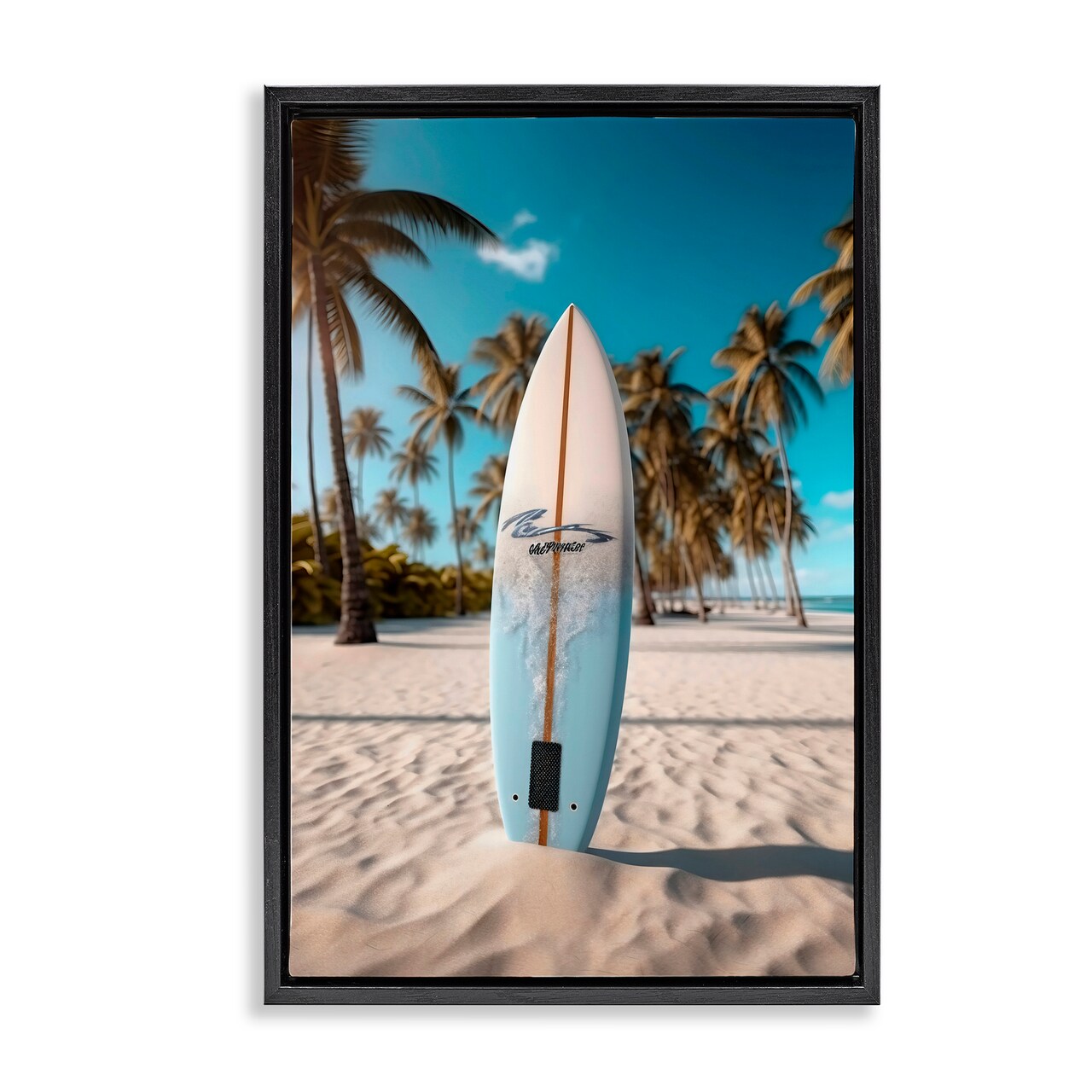 Stupell Industries Standing Surfboard Coastal Blur Black Framed Floater Canvas Wall Art, design by LSR Design Studio